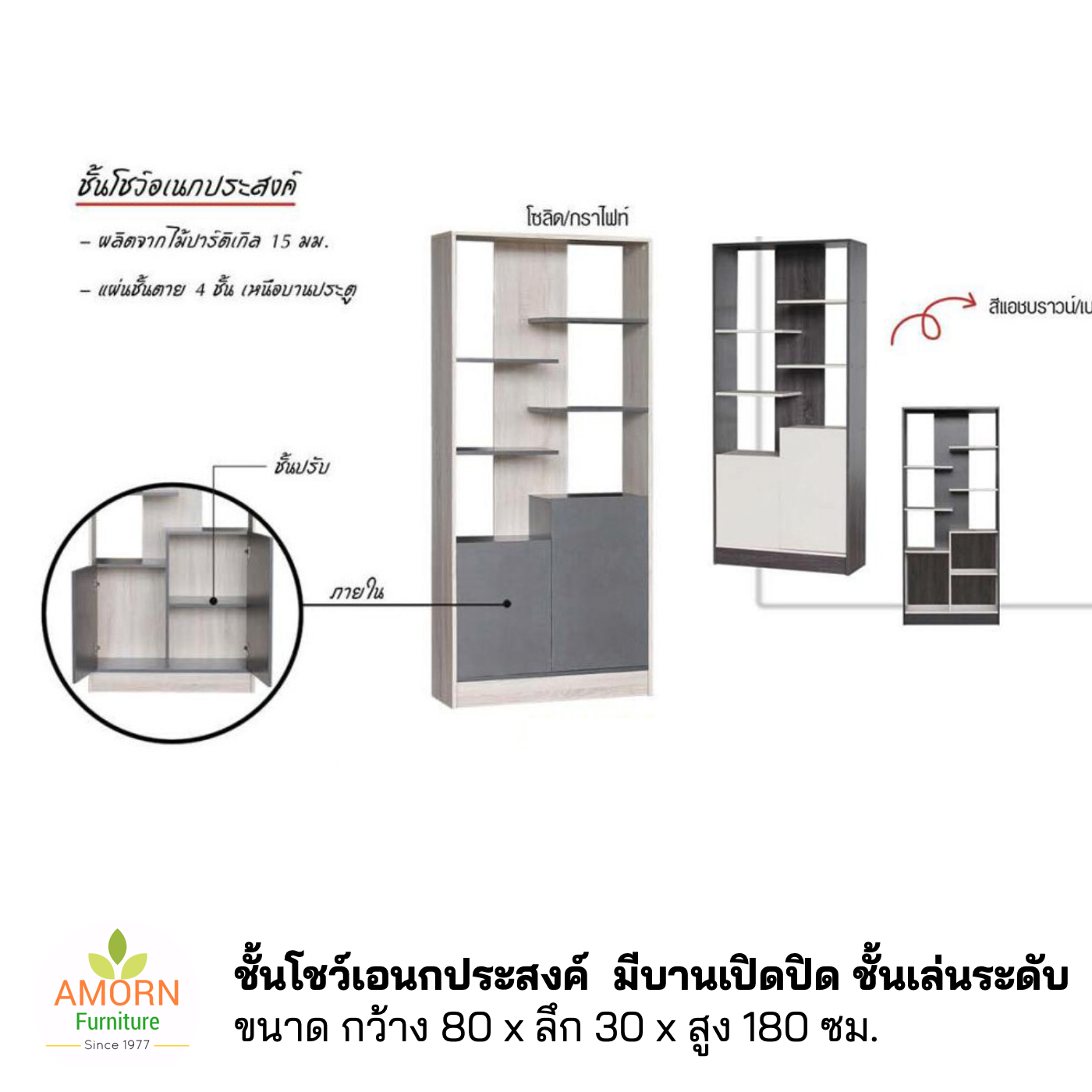 ชั้นโชว์เอนกประสงค์ ชั้นหนังสือ ชั้นโชว์ของ 80 ซม.มีบานเปิด
