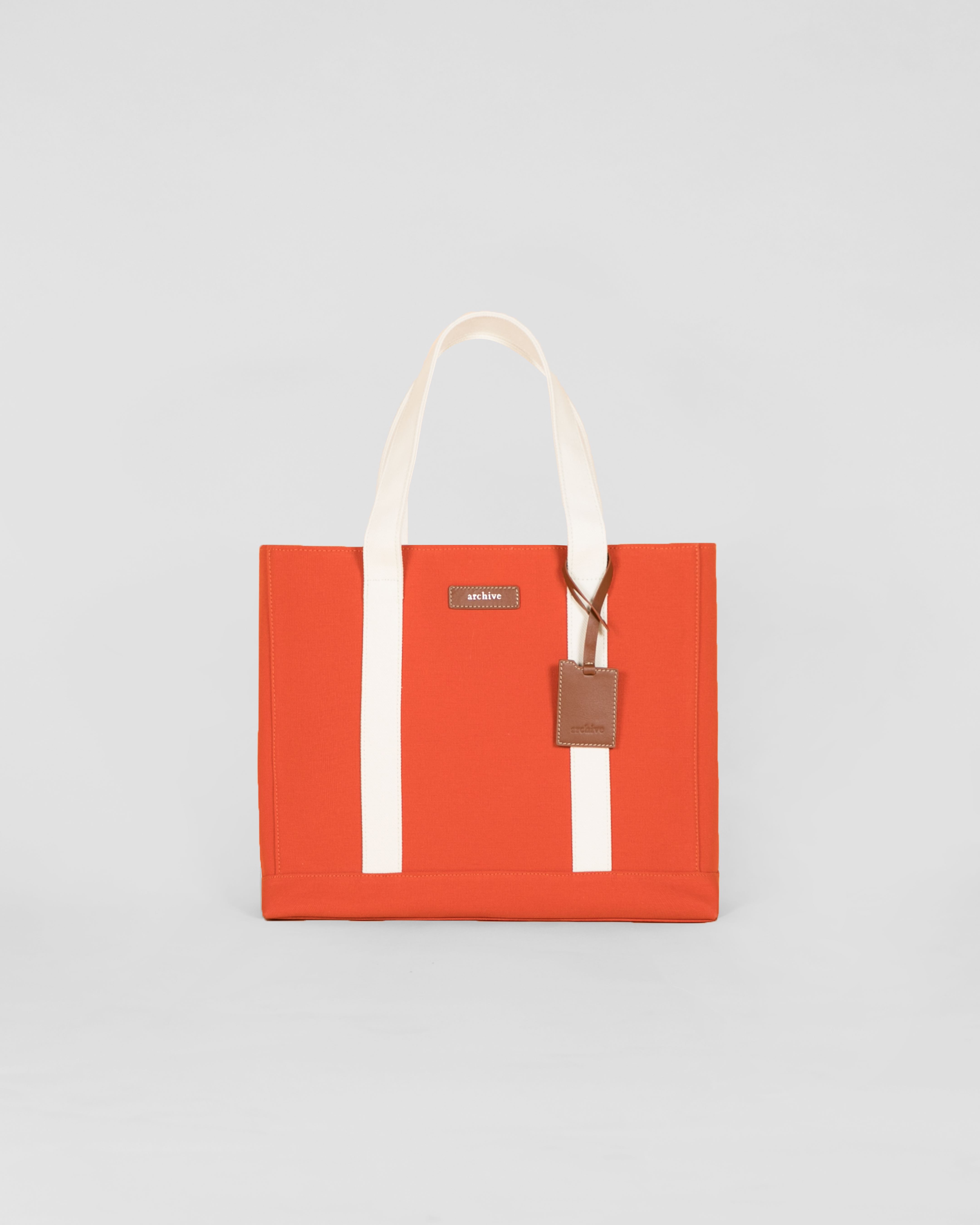 Small Hampton Tote II (Grapefruit/Canvas/Tan)