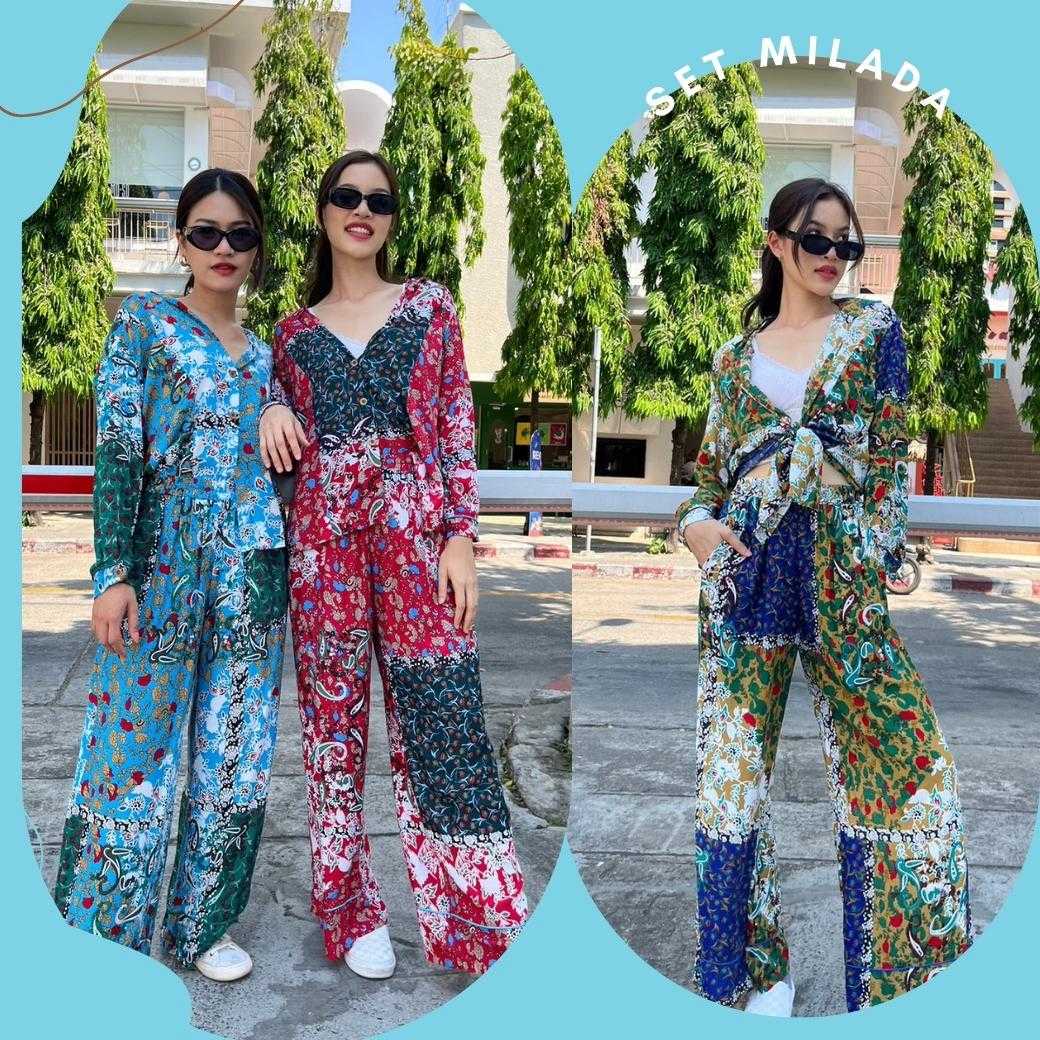 Set Milada Flame flower ชุดเซ็ทเสื้อเชิ้ต&กางเกง