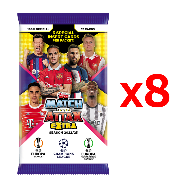 Match Attax Extra 2023 Cards x 8 Packs / การ์ดฟุตบอลแมตช์แอทแทค เอ็กซ์ตร้า ซองสุ่ม (8 ซอง)