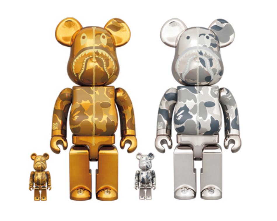 Bearbrick Bape Sorayama Camo Shark Gold & Silver 400/100 set of 2