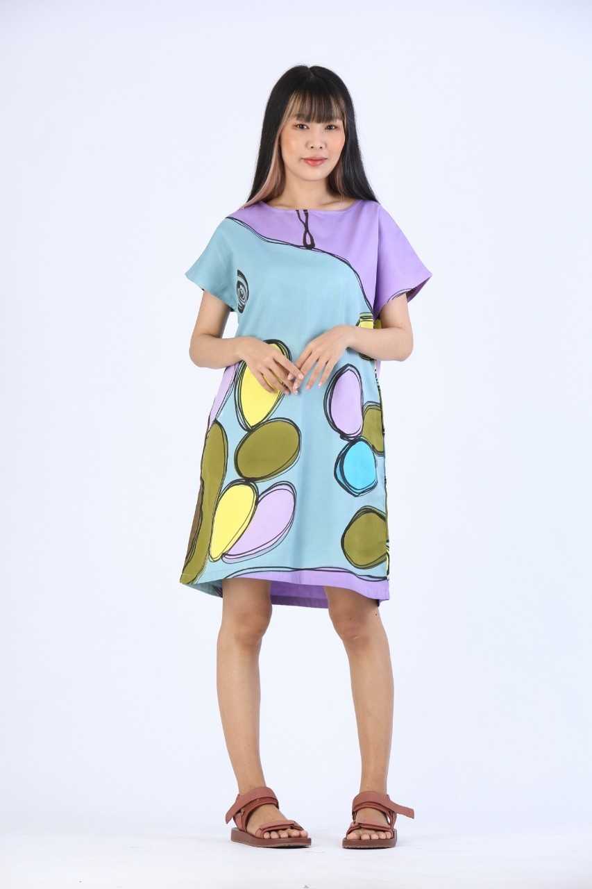 (Pre-order)Short Dress Cotton Rayon Hand Paint