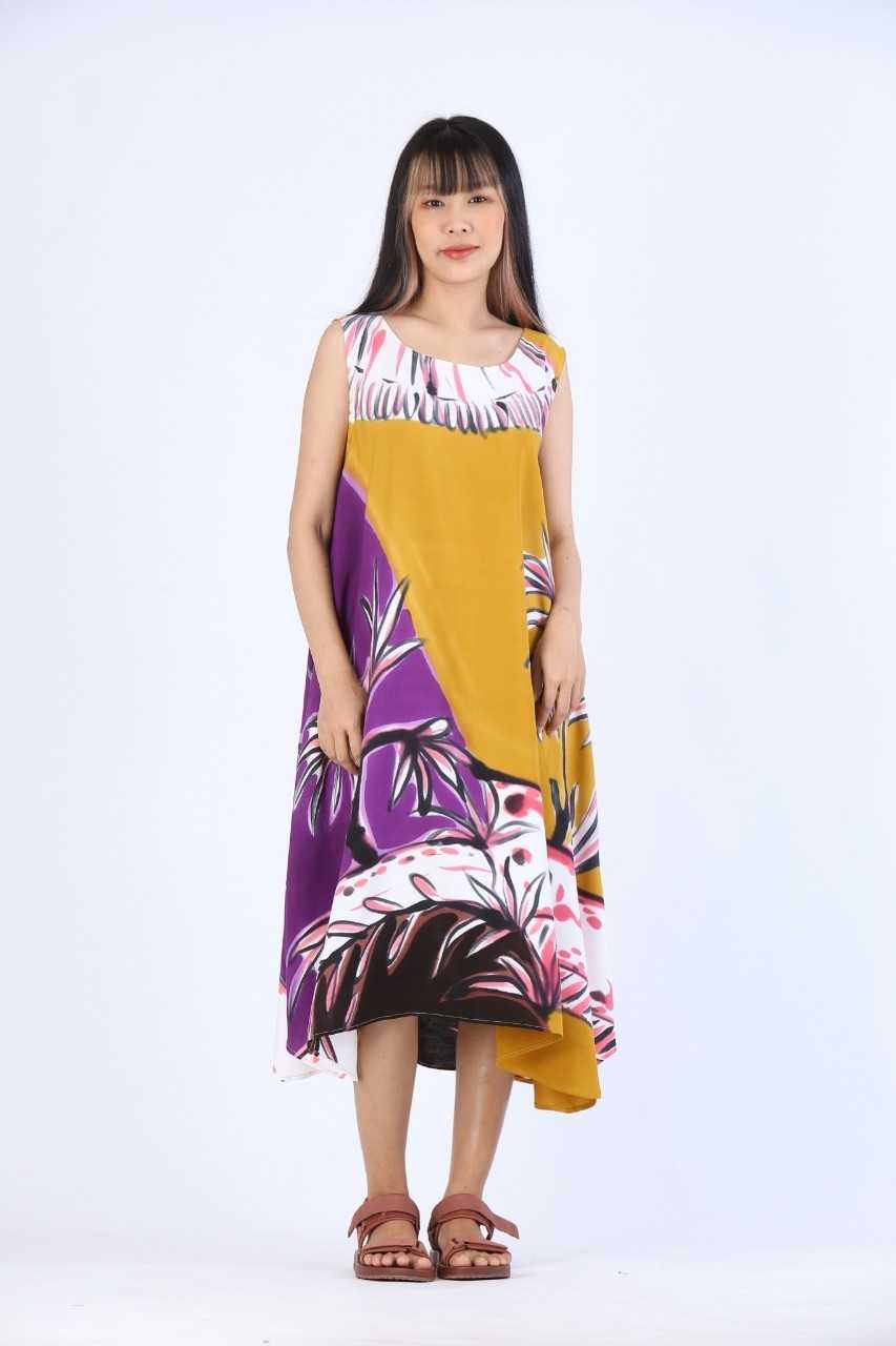 (Pre-Order)Sac Sleeveless Dress Cotton Rayon Hand paint
