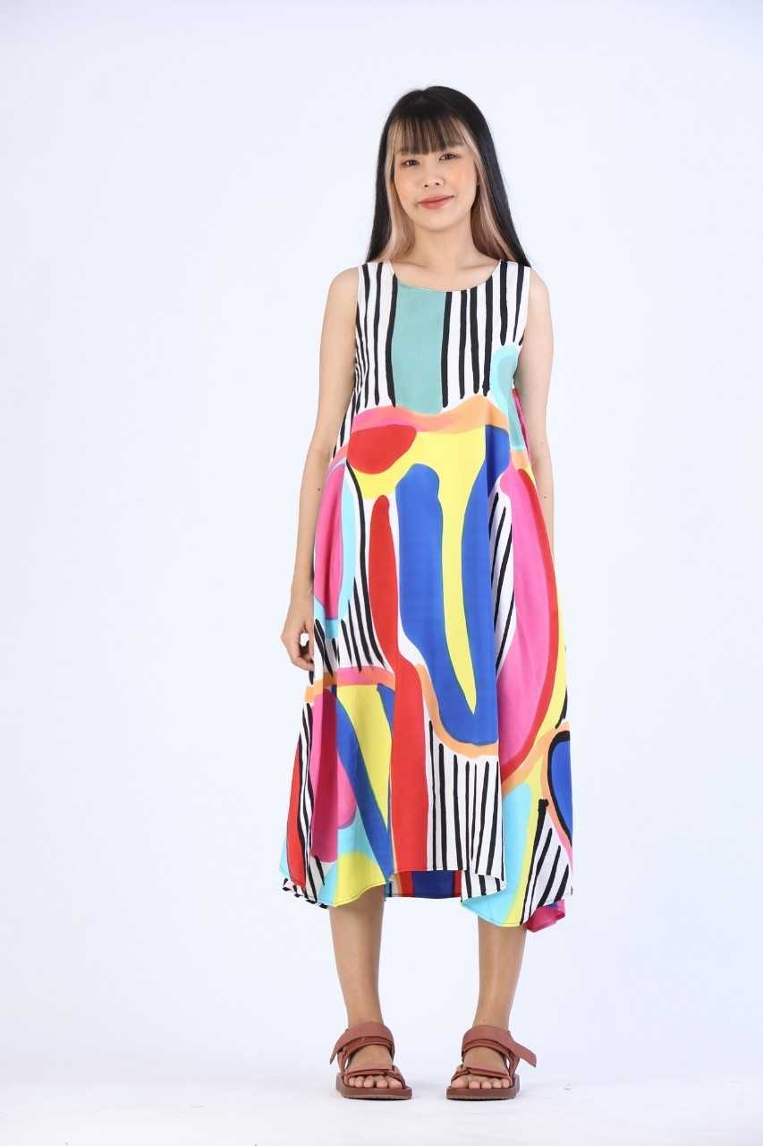 (Pre-Order)Sac Sleeveless Dress Cotton Rayon Hand paint