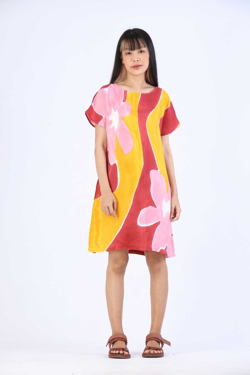(Pre-order)Short Dress Cotton Silk Hand Paint