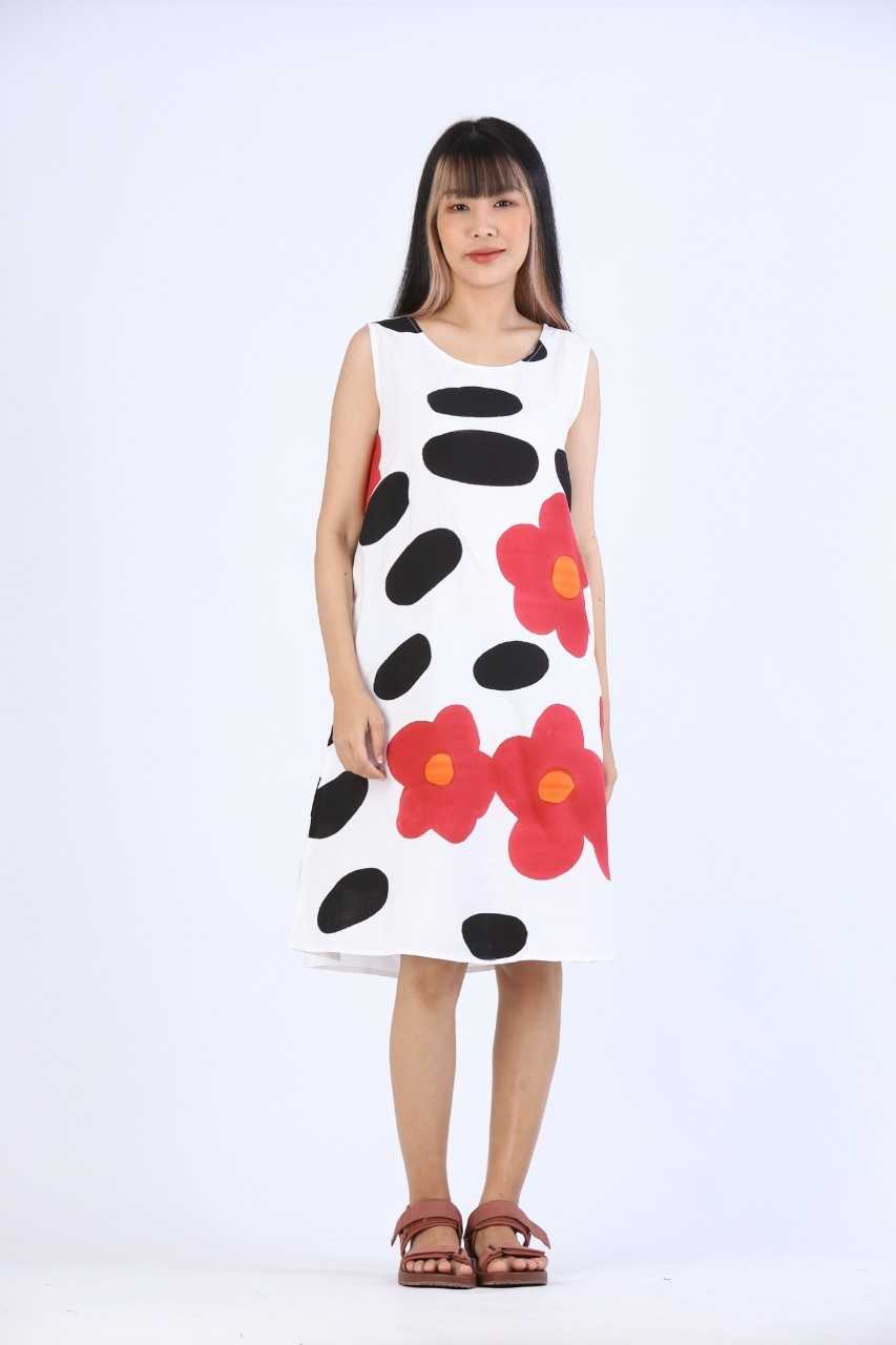 (Pre-order)Short Dress Cotton Rayon Hand Paint