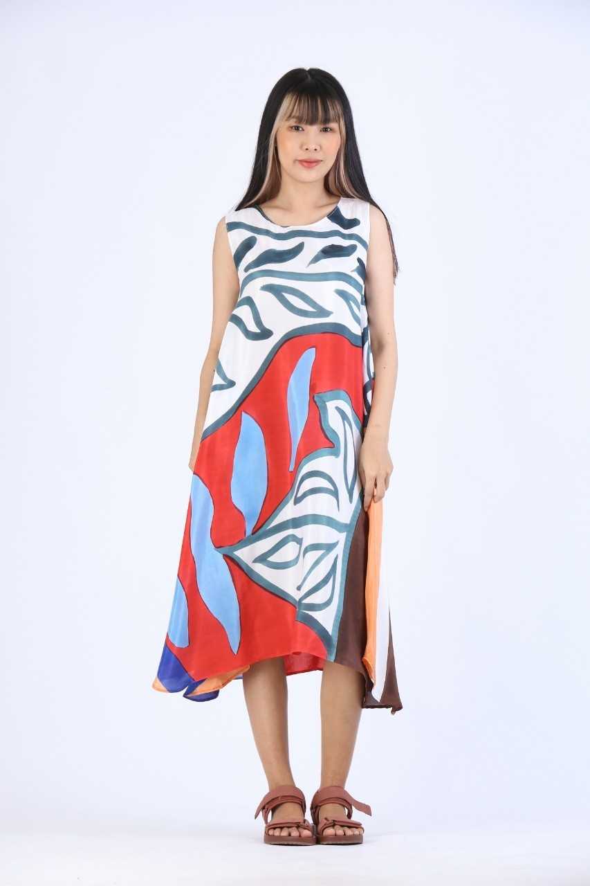 (Pre-order) Sac Sleeveless Dress Cotton Silk Hand paint