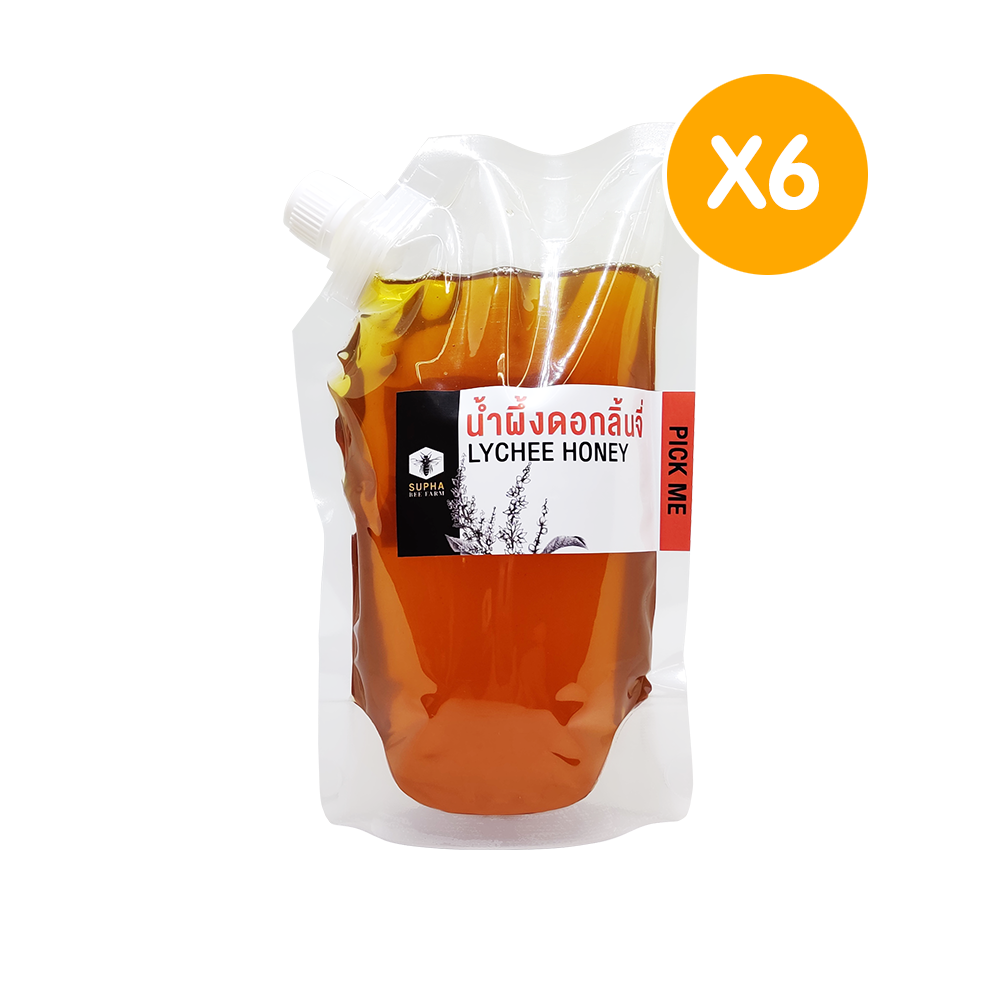 น้ำผึ้งดอกลิ้นจี่ 800 กรัม ถุงรีฟิล แพ็ค 6 ถุง Lychee Honey 800g 6 pcs