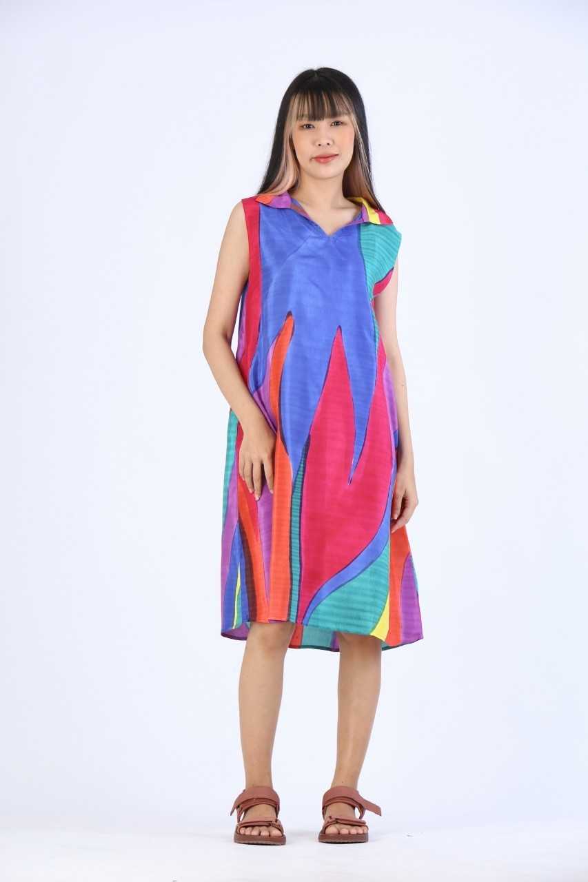 (Pre-order)Short Dress Cotton Silk Hand Paint