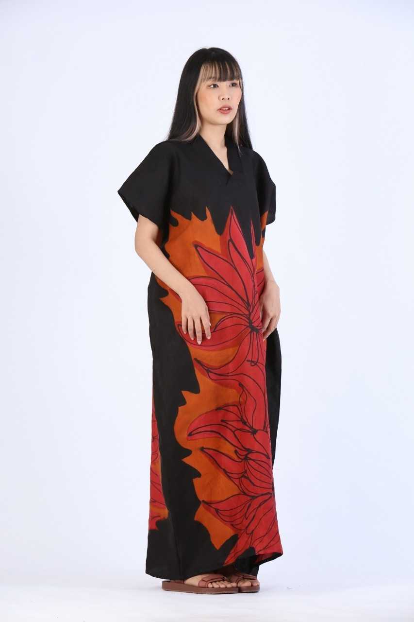 (Pre-order) Kaftan V Nack Linen Silk Hand Paint Free Size