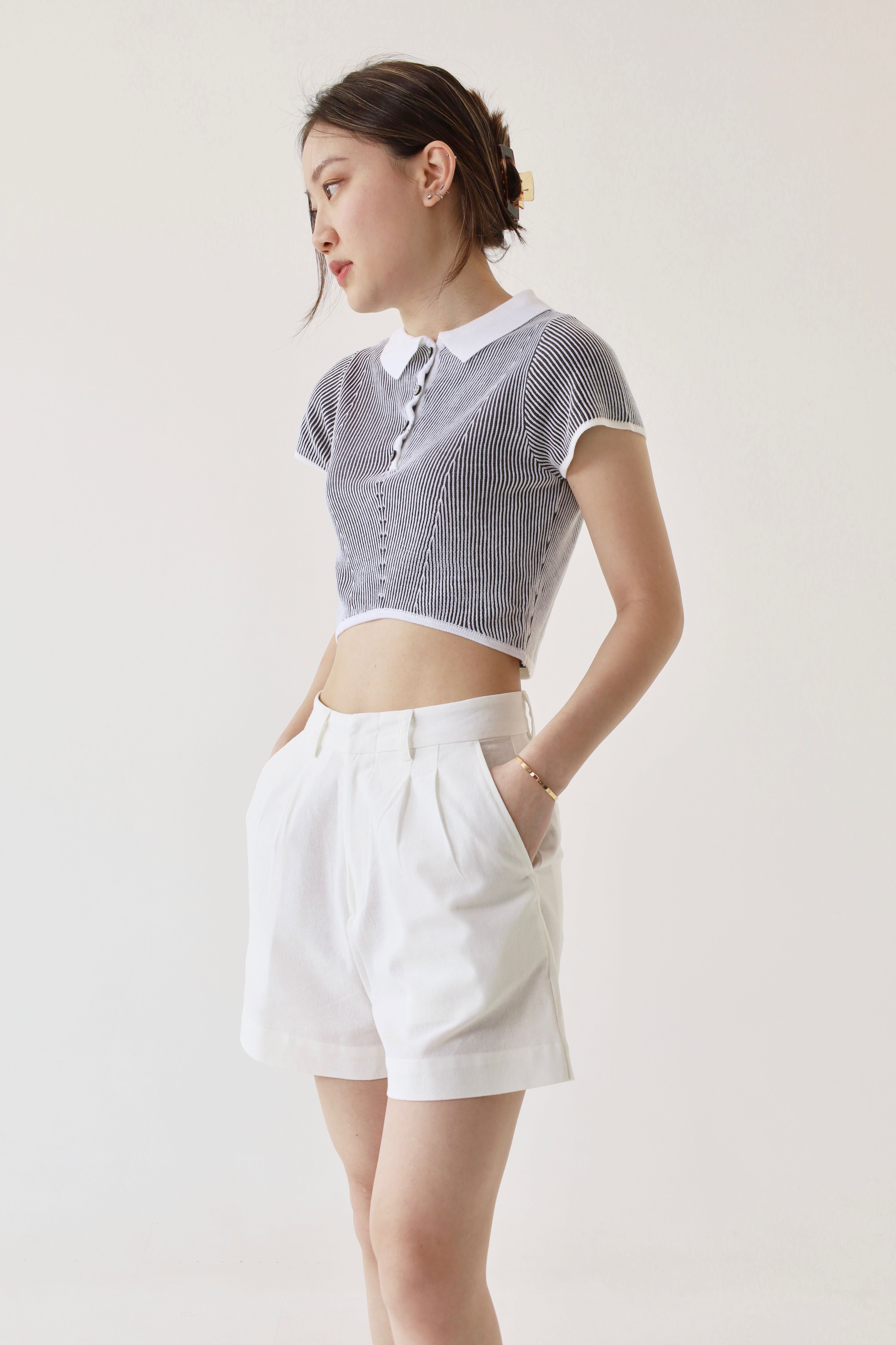 RUMON OFFICIAL -  Knitted Polo Crop Top