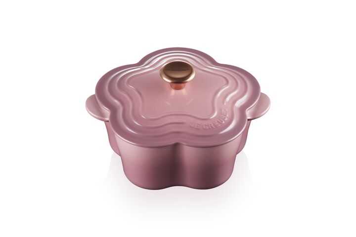 FLOWER COCOTTE 20CM MAUVE PINK COPPER KNOB