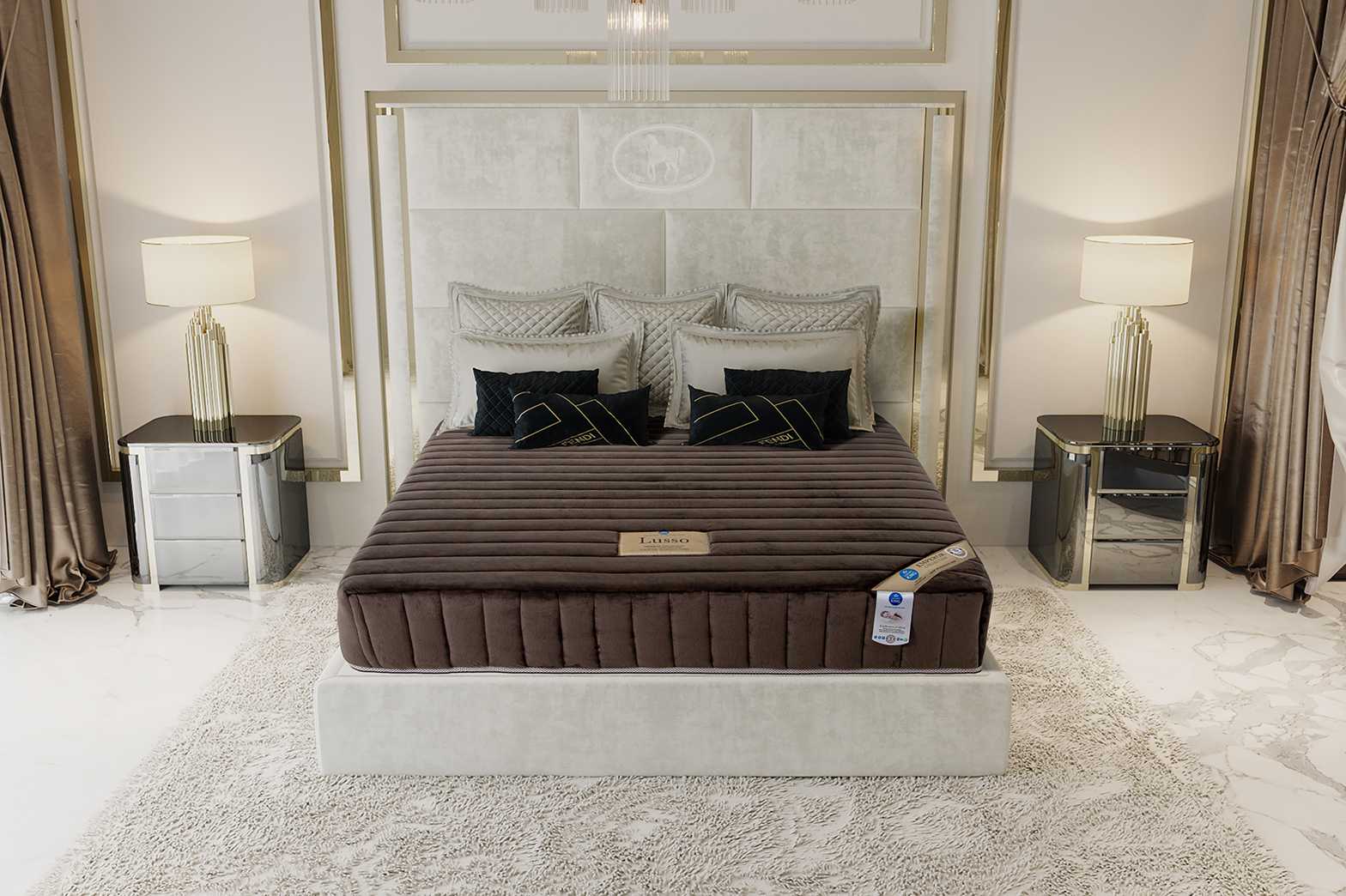 ที่นอนพ็อกเก็ตสปริงเสริมฟองน้ำ รุ่น Lusso ผ้าขนมิ้ง สีน้ำตาล หนา 11 นิ้ว [รับประกัน 10 ปี]