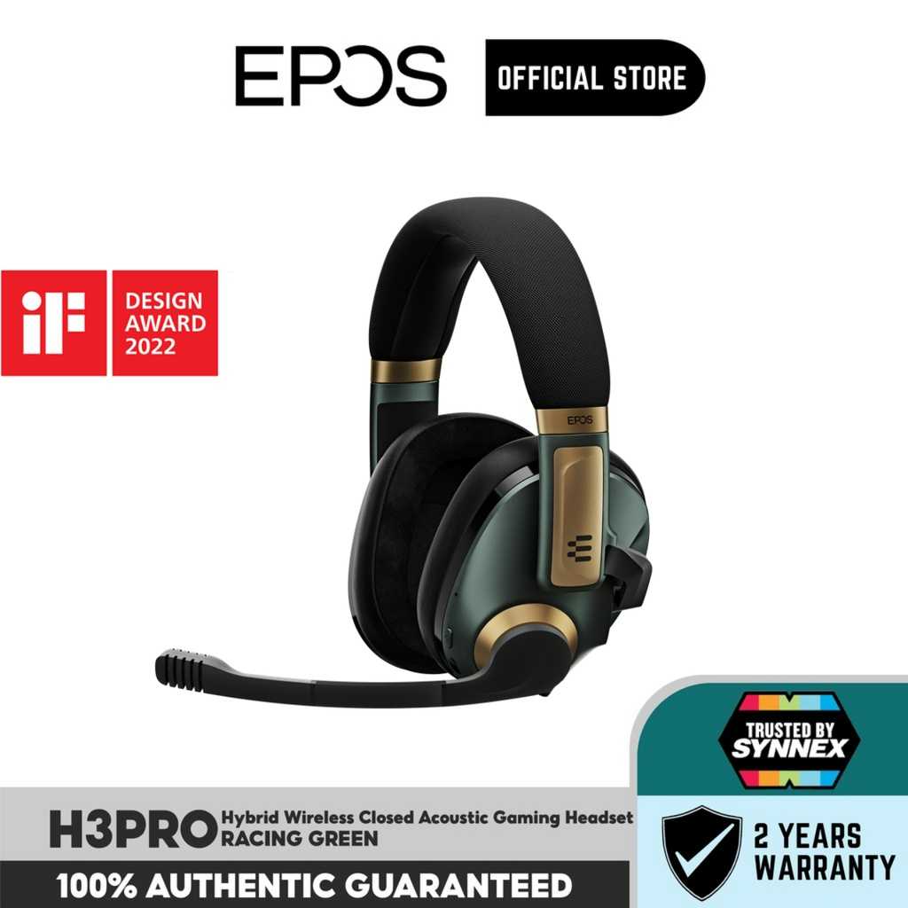 EPOS H3PRO Hybrid Wireless Closed Acoustic Gaming Headset RACING GREEN (H3PRO-HYBRID-GR)