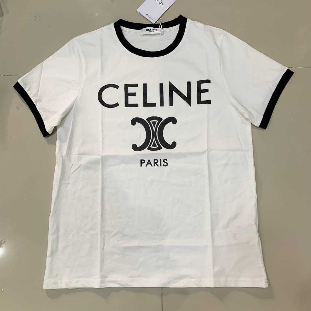 CELINE TRIOMPHE T-SHIRT IN WHITE COTTON JERSEY เสื้อยืดซีลีน สัญลักษณ์ทรอมฟี่
