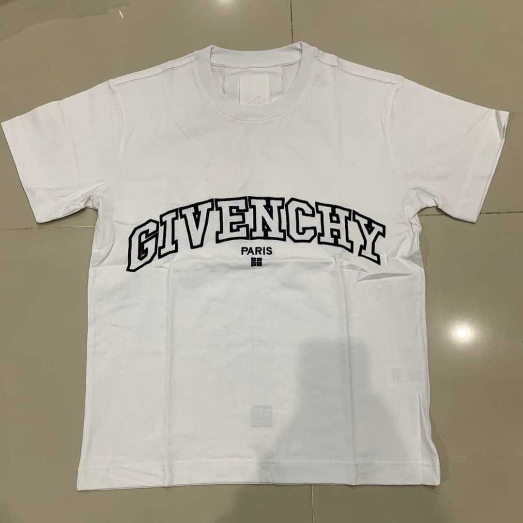 GIVENCHY EMBROIDERED LOGO COTTON T-SHIRT เสื้อยืดคอกลมแขนสั้น แบรนด์จิวองชี่