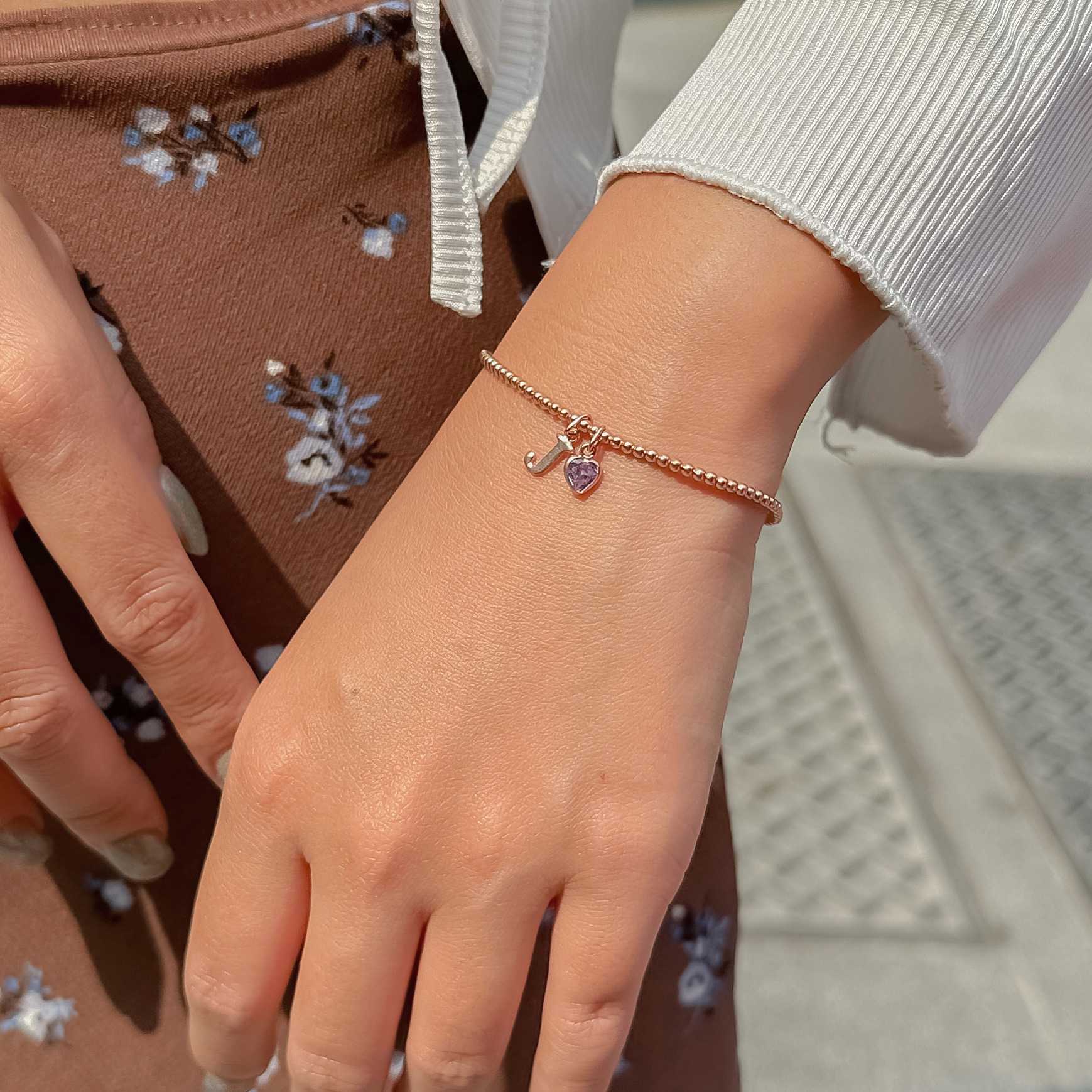 Rosegold Letter w/heart beaded bracelet  A-K (แจ้งsizeที่โน๊ต) 🎁Free gift box🎁