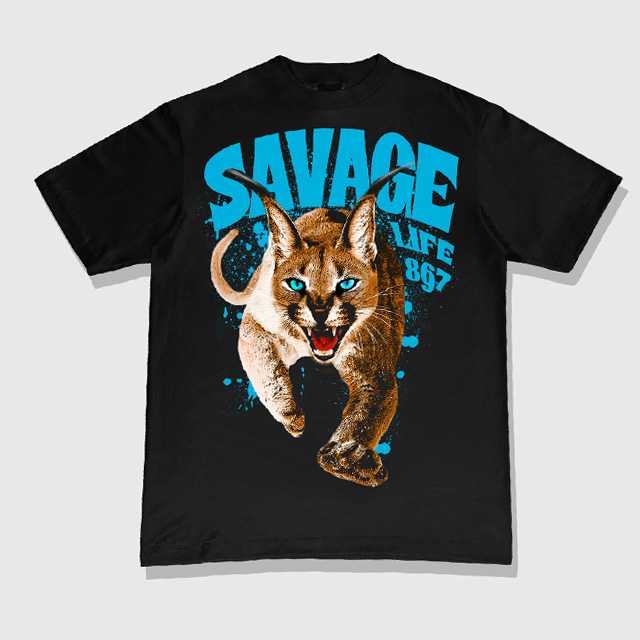 8697Street เสื้อยืดโอเวอร์โซส์ รุ่น SAVAGE โลโก้ฟ้า ผ้าสีดำ