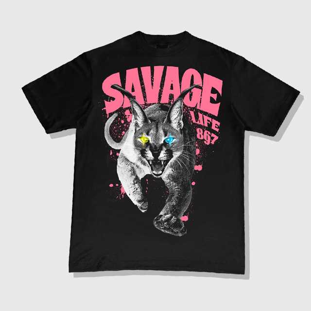 8697Street LIMITED COLOR เสื้อยืดโอเวอร์โซส์ รุ่น SAVAGE โลโก้ชมพู ผ้าสีเฟด
