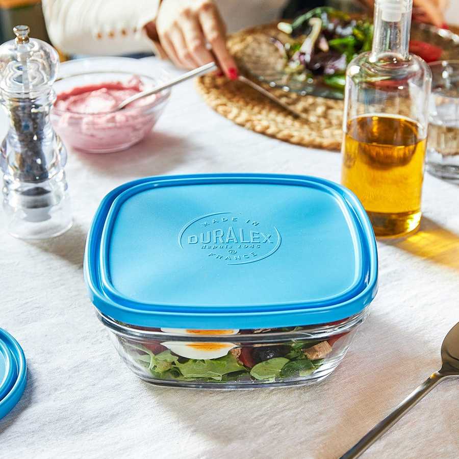 Duralex Freshbox กล่องเก็บอาหาร 20 cm - 2L ml กล่องถนอมอาหาร ฝาสีฟ้า ไมโครเวฟได้