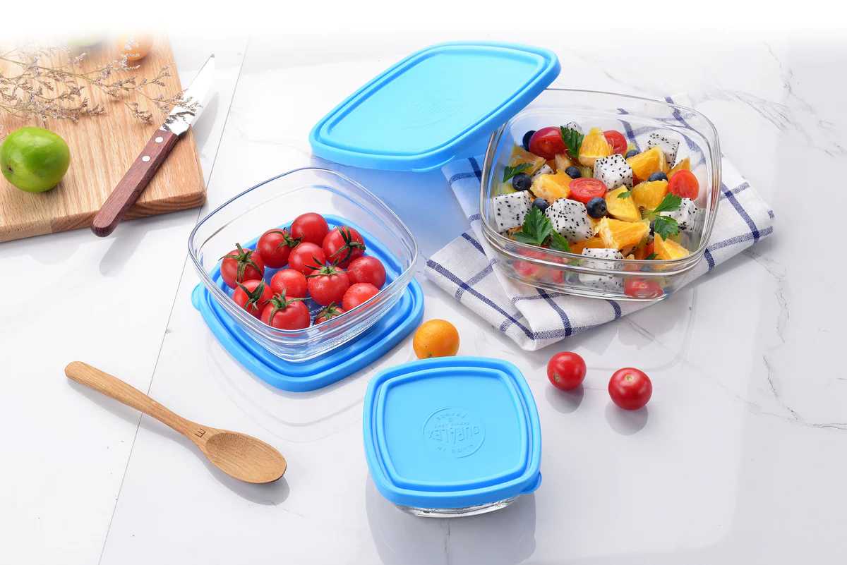 Duralex Freshbox กล่องเก็บอาหาร 23 cm - 3.1L ml กล่องถนอมอาหาร ฝาสีฟ้า ไมโครเวฟได้