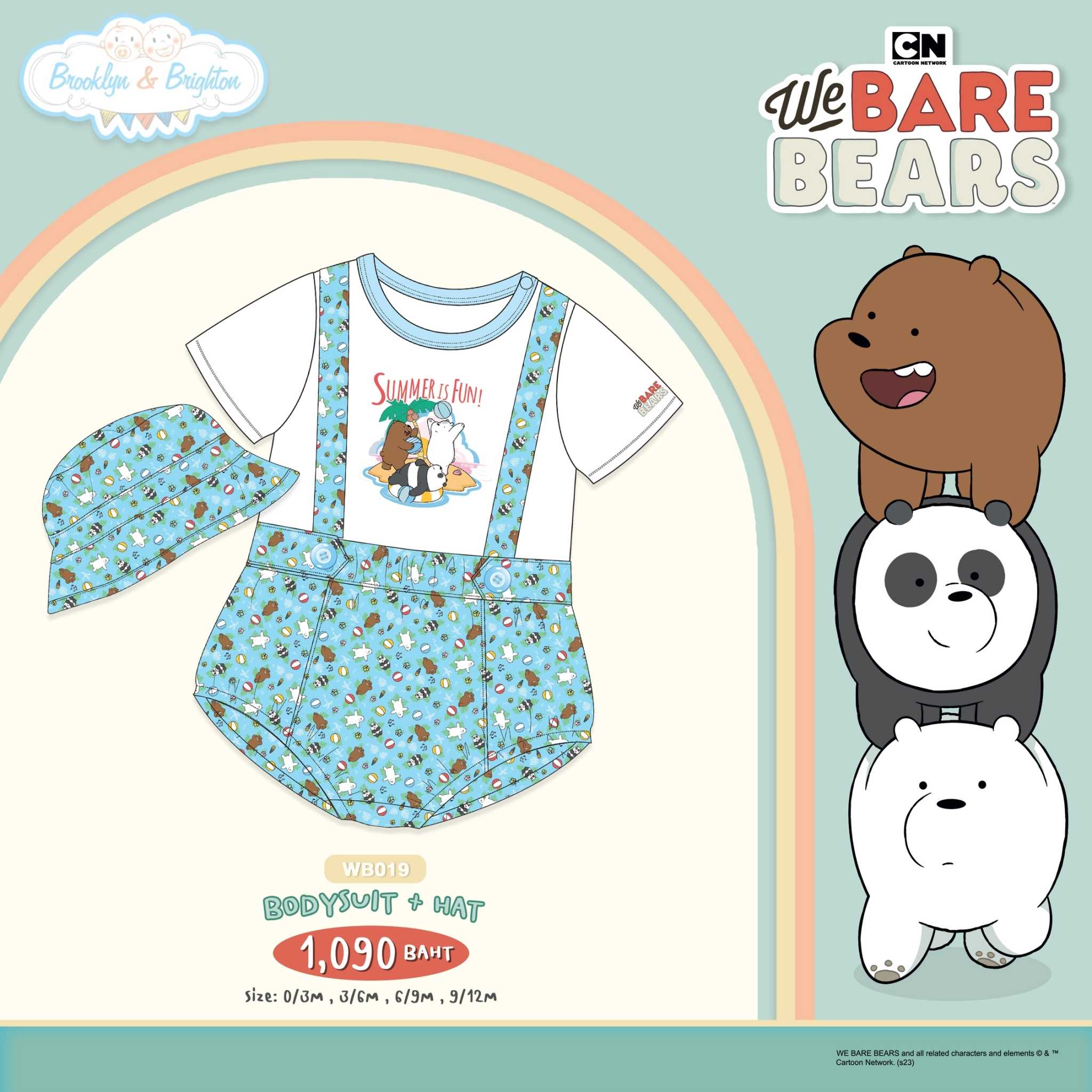 We Bare Bears - Bodysuit + Hat 3หมีจอมป่วน - WB019  (0/3M-9/12M) ขายดีตลอดกาล