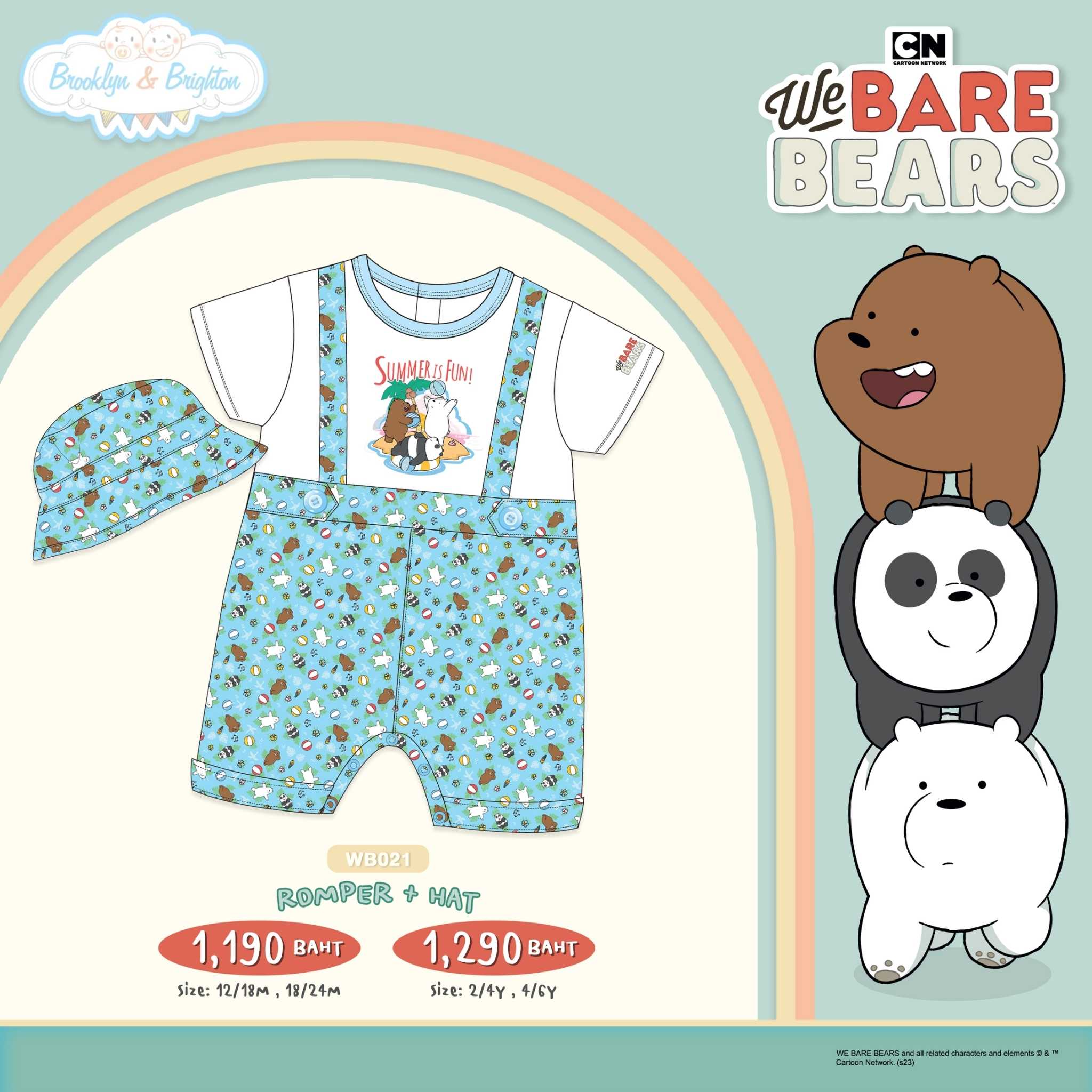 We Bare Bears - Romper + Hat 3หมีจอมป่วน - WB021  (12/18M-4/6Y) ขายดีตลอดกาล