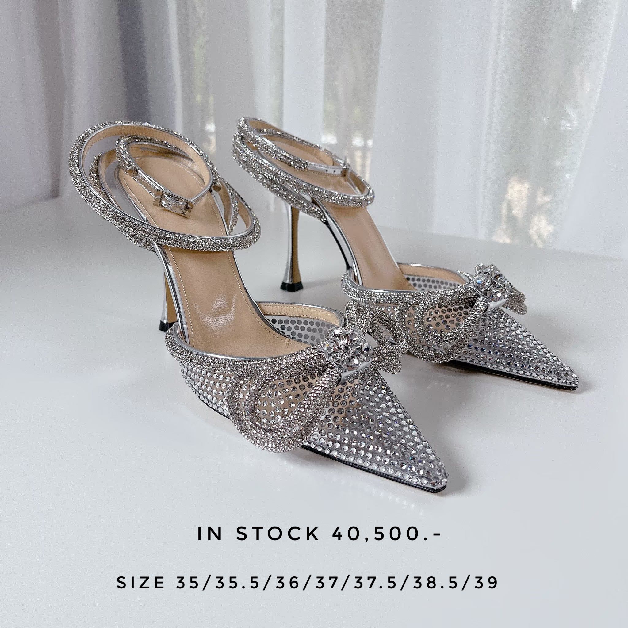 MACH & MACH Double Bow crystal-embellished PVC and metallic leather point-toe pumps