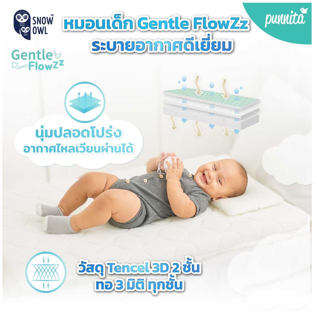 Snow owl Gentle FlowZz Tencel Baby Pillow หมอนเด็กระบายอากาศ ระดับพรีเมี่ยม
