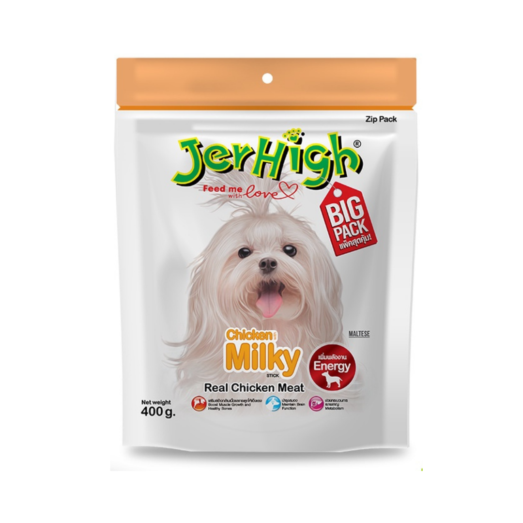 Jerhigh เจอร์ไฮ สติ้ก ขนมสุนัข มิลกี้ รสนม 400 g.