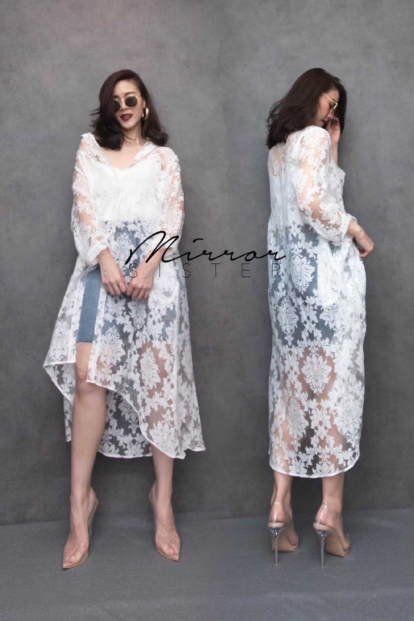 (นางแบบใส่ชุดขาย) Sexy See Dress เดรสลูกไม้ เดรสซีทรู เสื้อคลุมยาว เสื้อคลุมลูกไม้ซีทรู เซ็กซี่เบาๆ