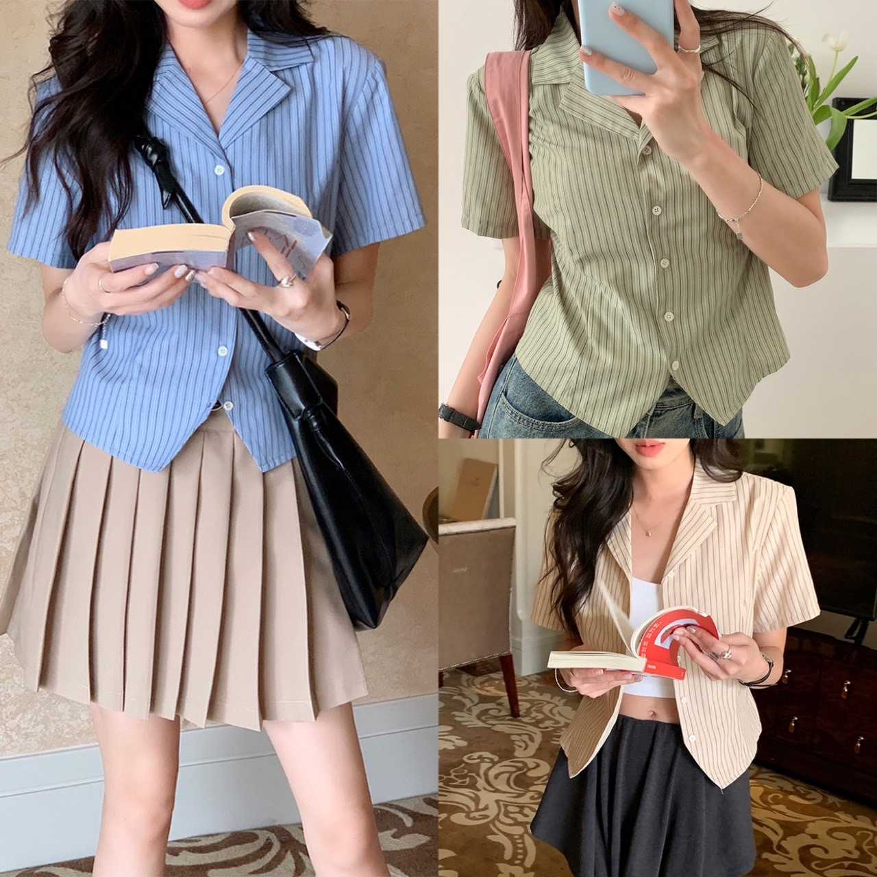 T289 เสื้อเชิ้ตแขนสั้นสไตล์เกาหลี พร้อมส่ง 3 สี