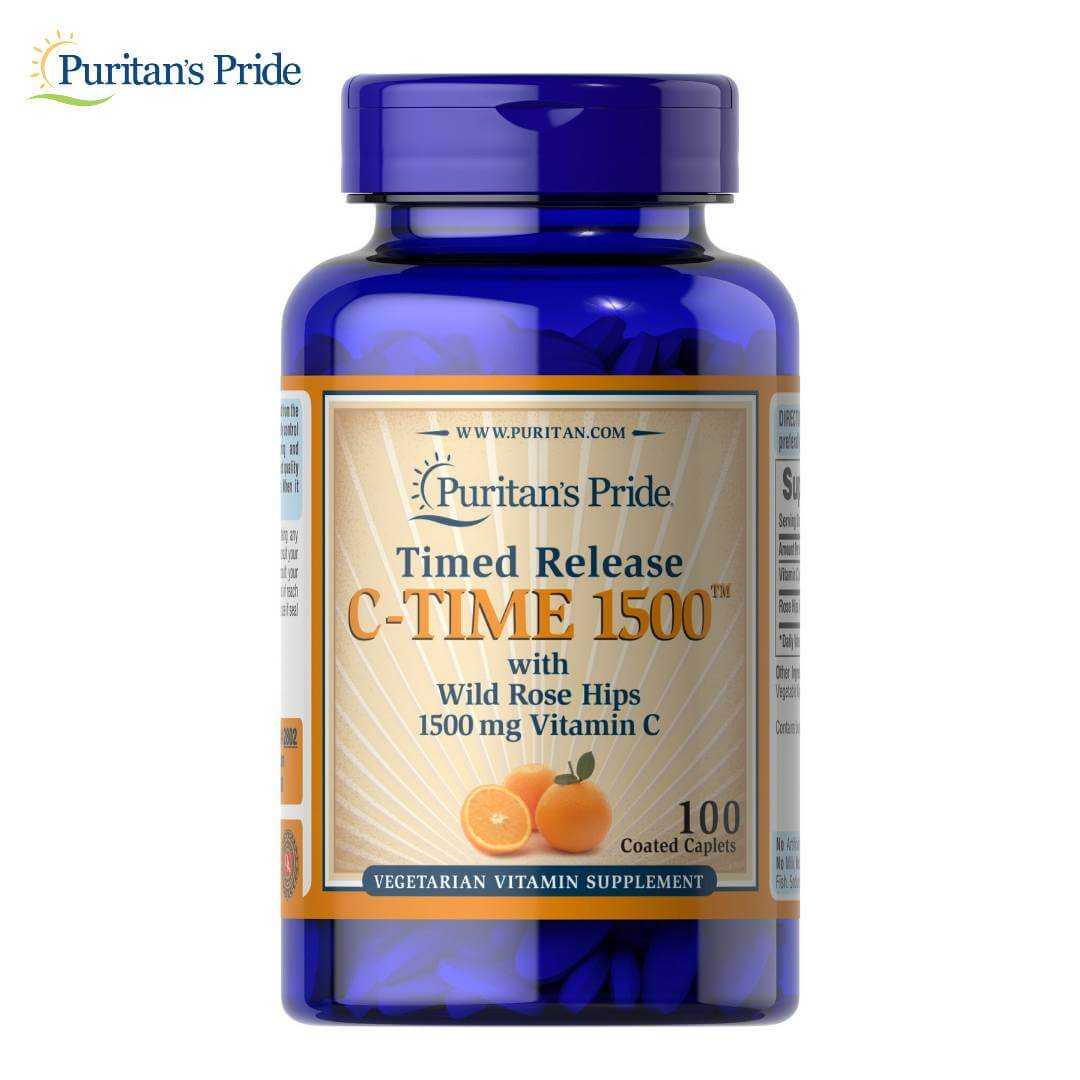 วิตามินซี Puritan’s Pride Vitamin C 1500 mg with Rose Hips Timed Release/ 100 Caplets