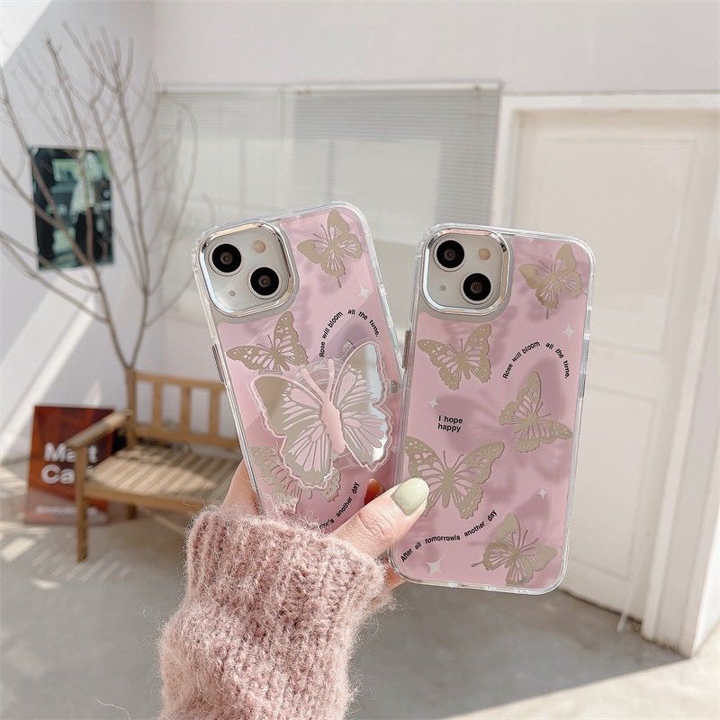 สอบถามก่อนกดสั่ง เคสกระจก เคสผีเสื้อ ผีเสื้อ holder griptok ไอริง กระจก เคสแข็ง เคสไอโฟน เคสiphone 