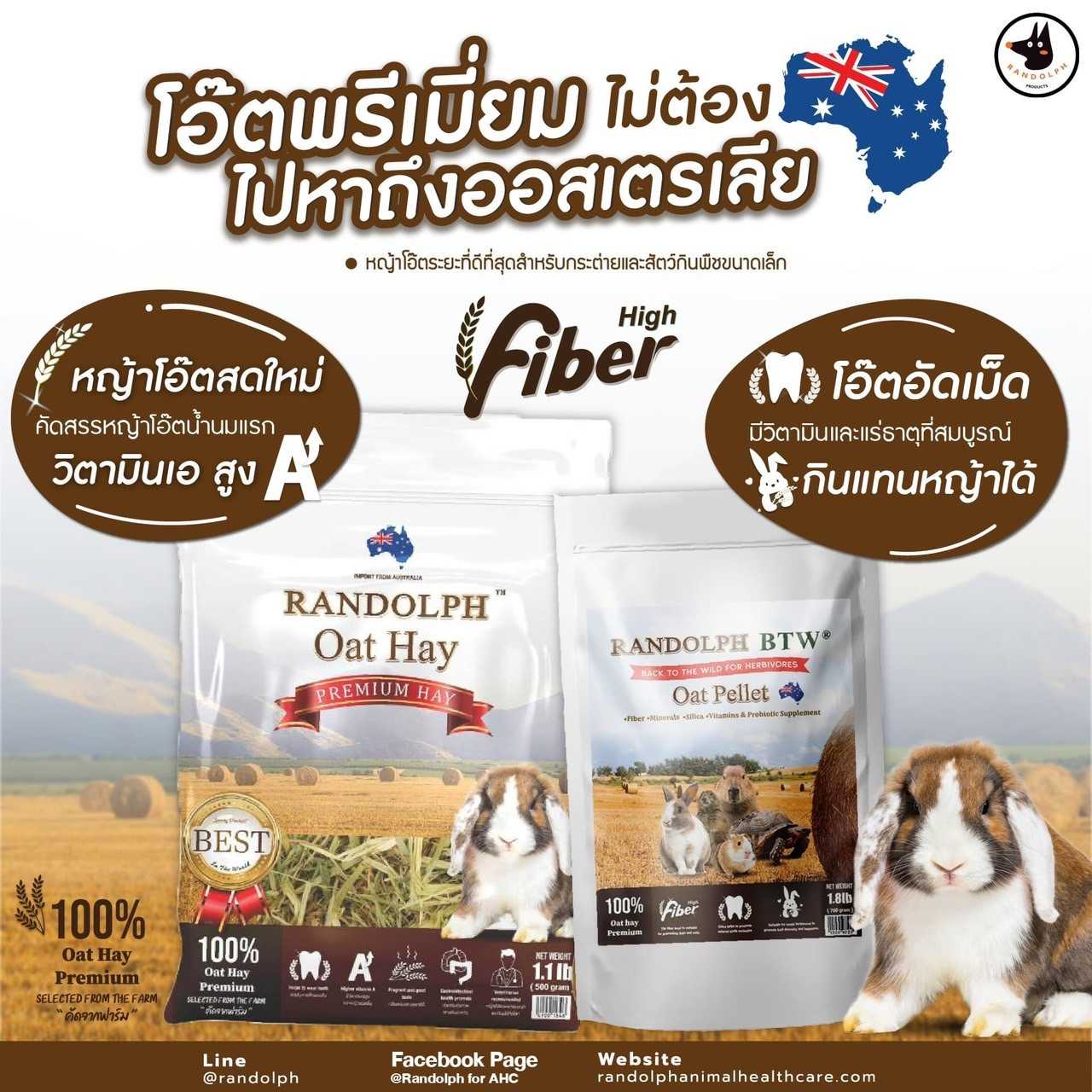 Randolph Oat Pellet หญ้าโอ๊ตอัดเม็ด สำหรับกระต่าย แก้สบี้ เต่า และสัตว์กินพืช