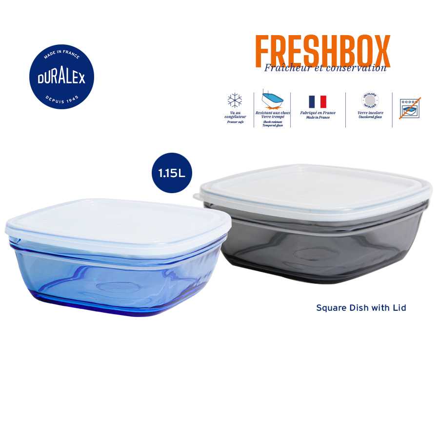 Duralex กล่องใส่อาหาร เวฟได้ รุ่น Freshbox Square dish with lid 1.15L