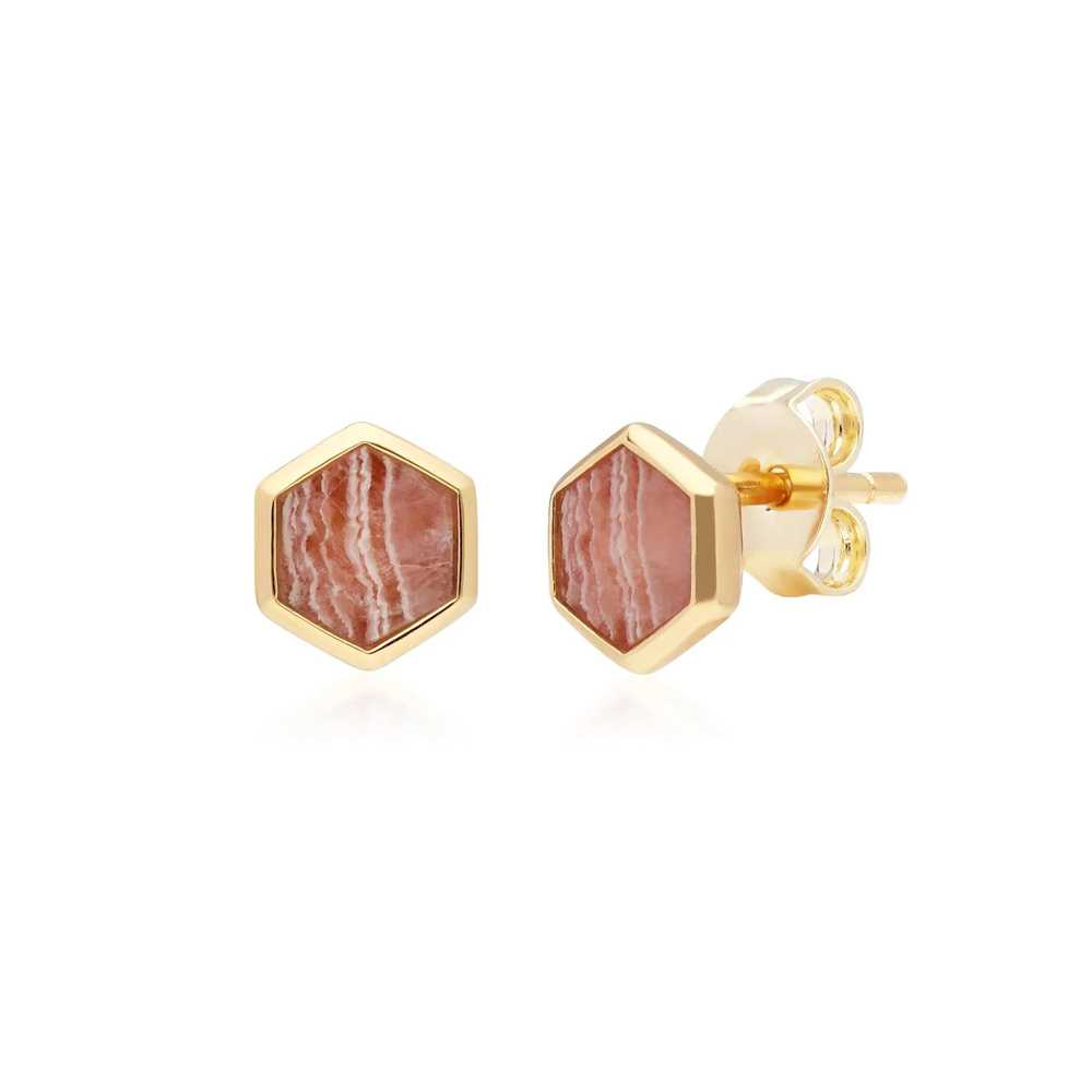 ต่างหูเงิน 925 Sterling Silver ประดับโรโดโครไซต์ (Rhodochrosite) ขนาด 5 มม.