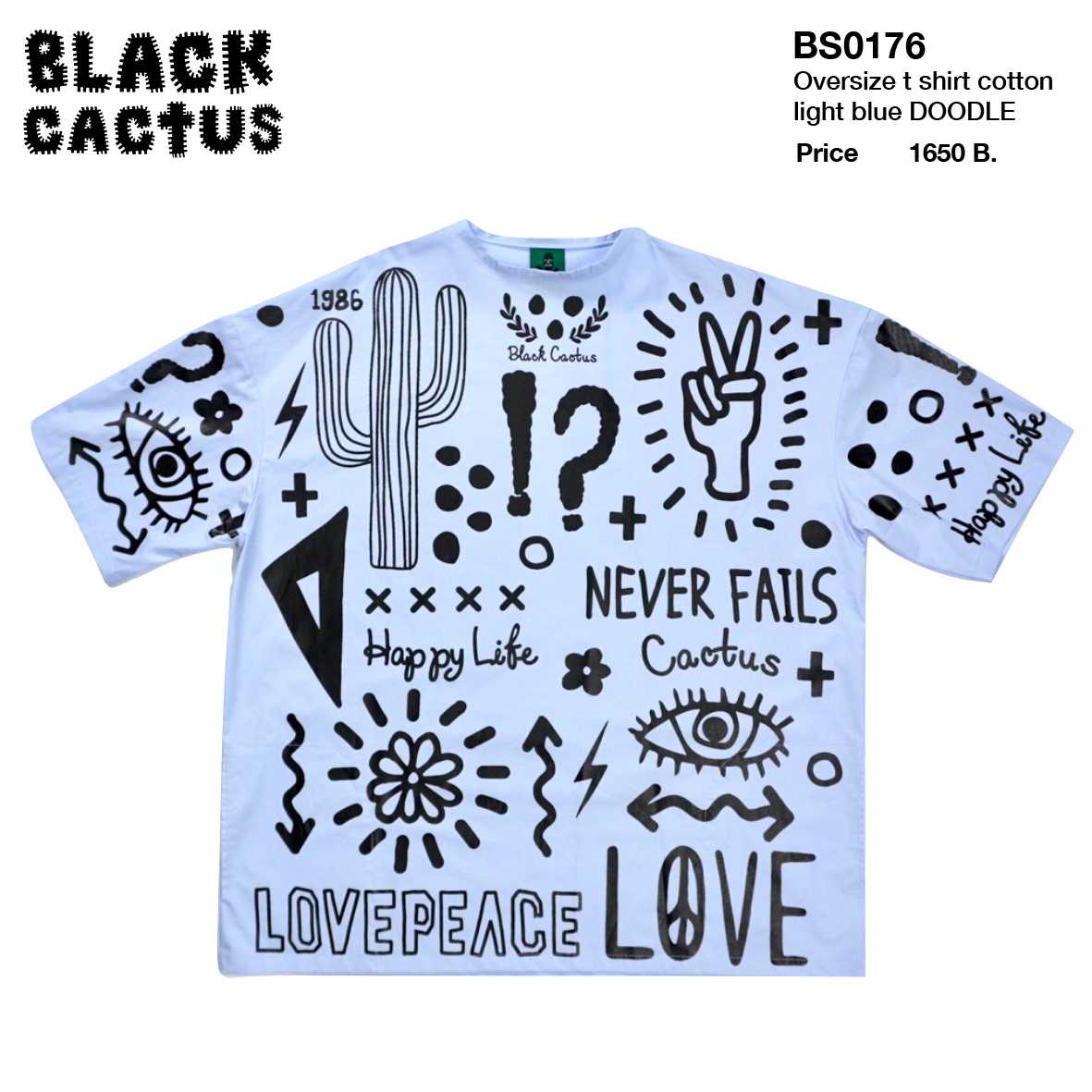 bs176  Oversize t shirt cotton light blue DOODLE