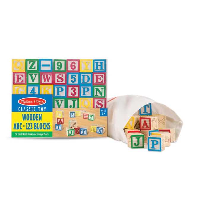 [50ชิ้น]รุ่น 1900 บล็อกไม้ ABC/123 พร้อมถุงผ้า Melissa & Doug Block  ขนาด 1” ไม้อย่างดี ทนทาน