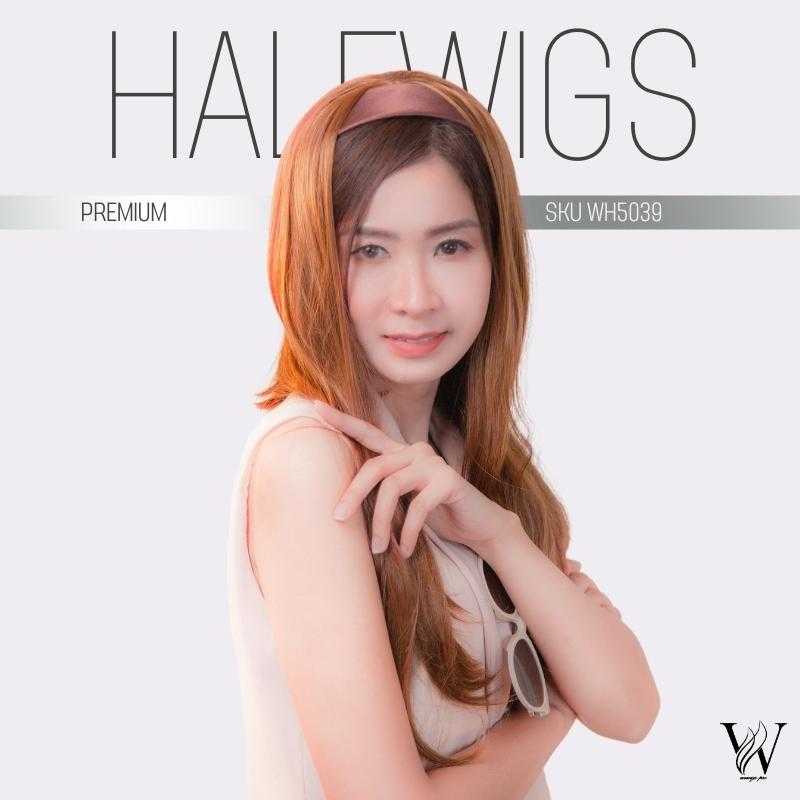 HALFWIGS  ฮาฟวิกคาดผมผ้าทรงยาวตรง สีทองส้ม ความยาว 65 cm. วิกผมไหมเกาหลีเกรดพรีเมียม WH5039
