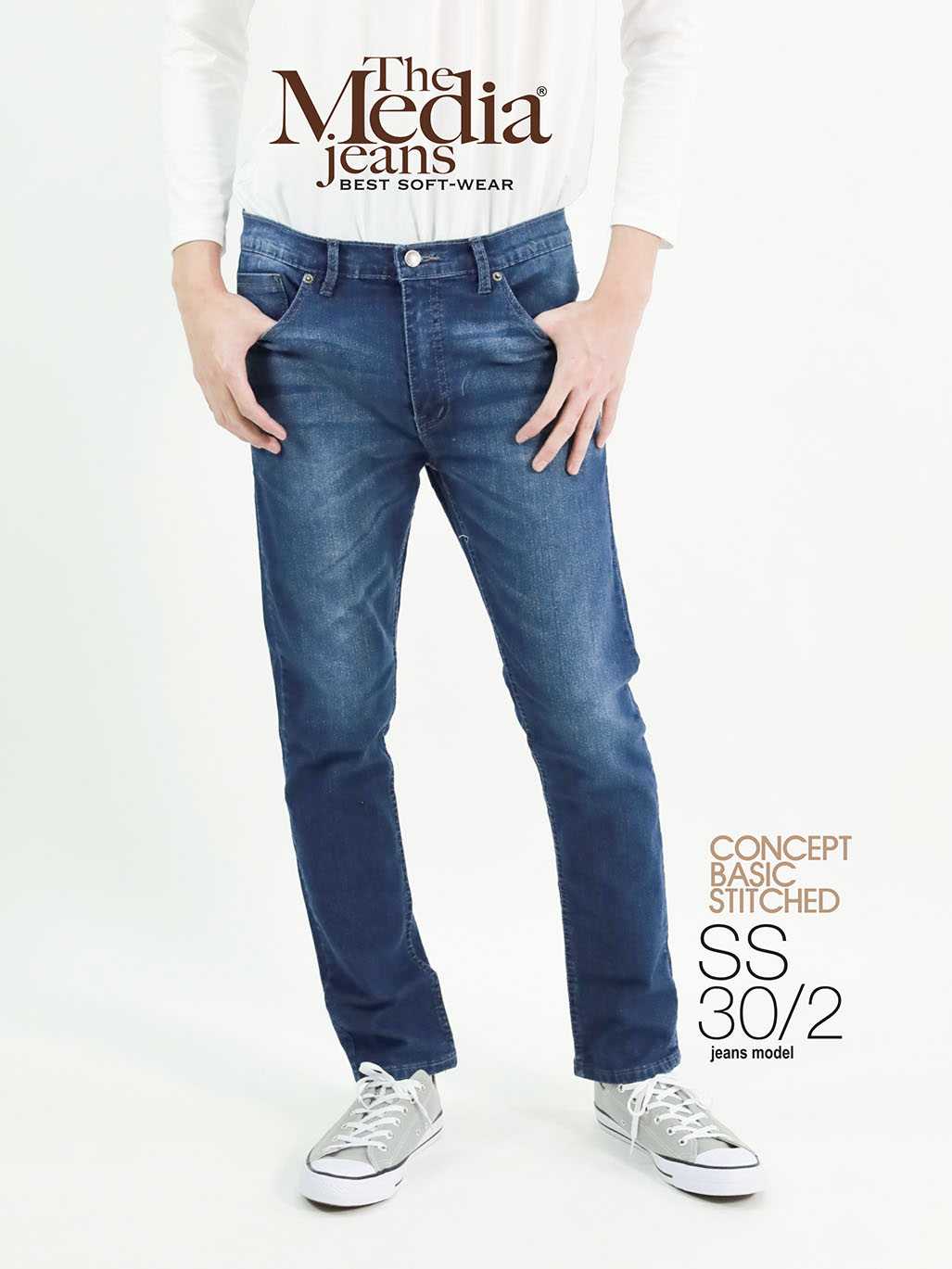 กางเกงยีนส์ ยืด ผู้ชาย ทรงกระบอกเล็ก สีน้ำเงิน MEDIA JEANS (SN:SS30/2)