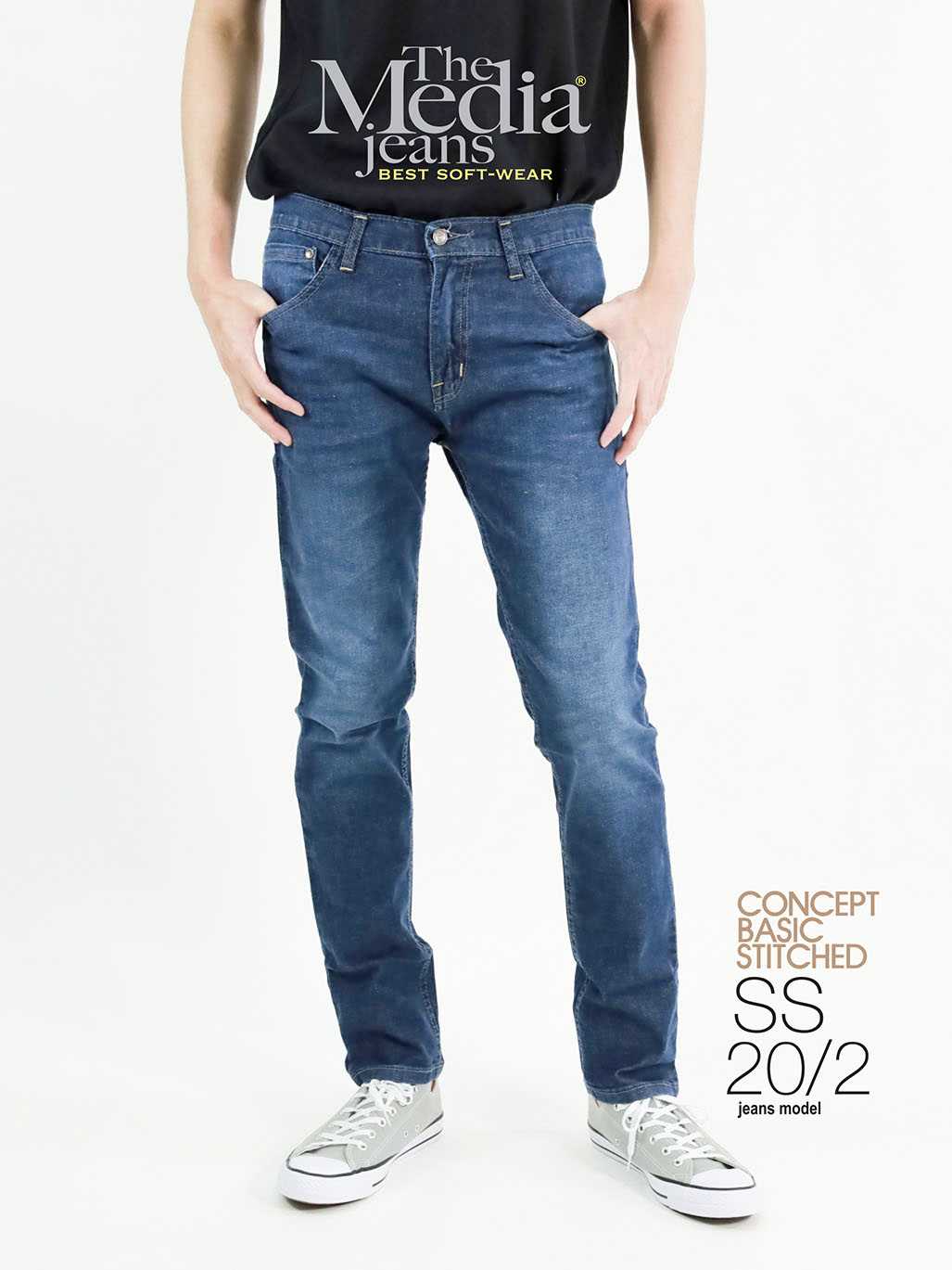 กางเกงยีนส์ ยืด ผู้ชาย ทรงกระบอกเล็ก สีน้ำเงิน MEDIA JEANS (SN:SS20/2)