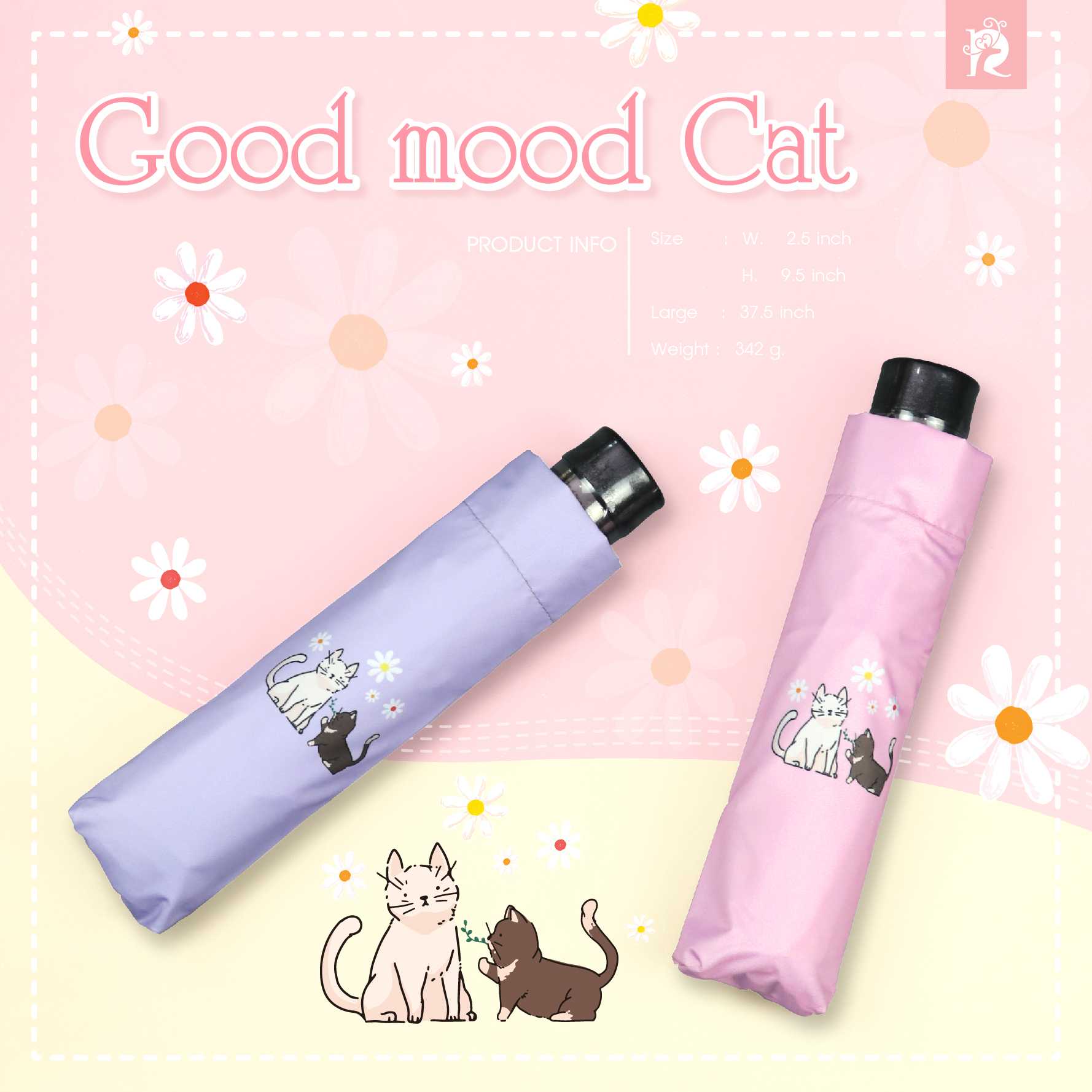ร่มพับ 3 ตอน กันUV ลาย Good mood cat
