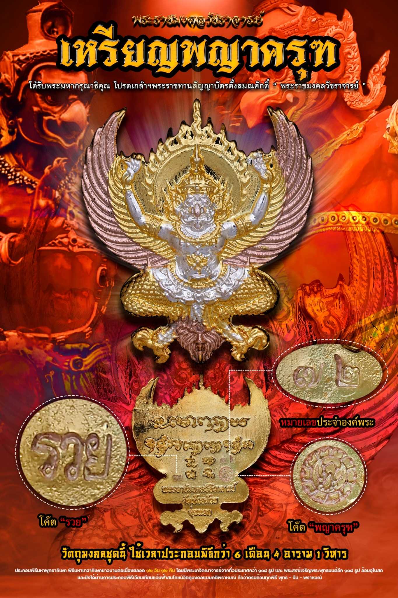 พญาครุฑปั้มตัดชิดรุ่นแรก เนื้อมหาชนวนพระเก่าเสาร์๕ อาบสามกษัตริย์ องค์เงิน
