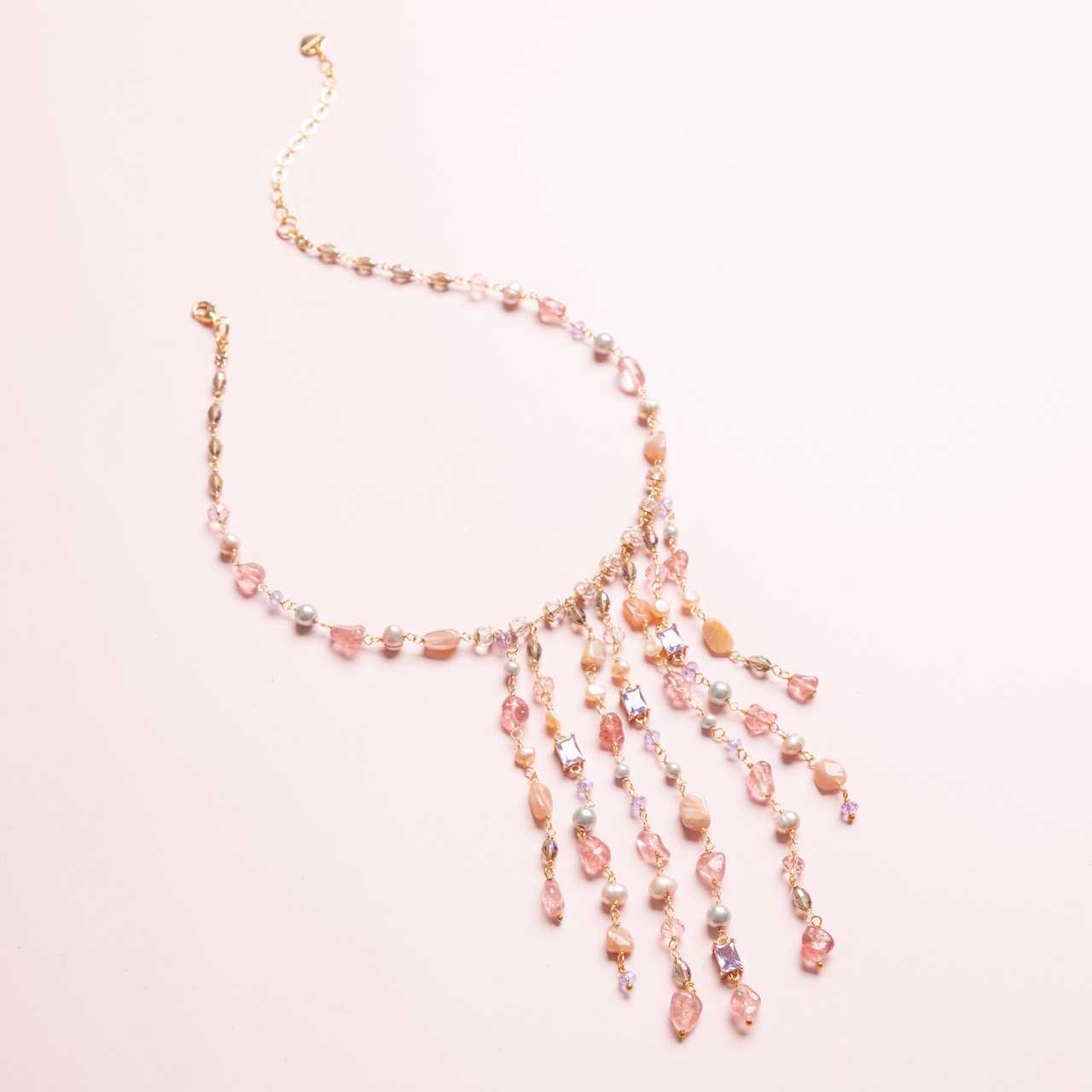 Rose Quartz Fringe Princess Necklace (Cindy Selected)