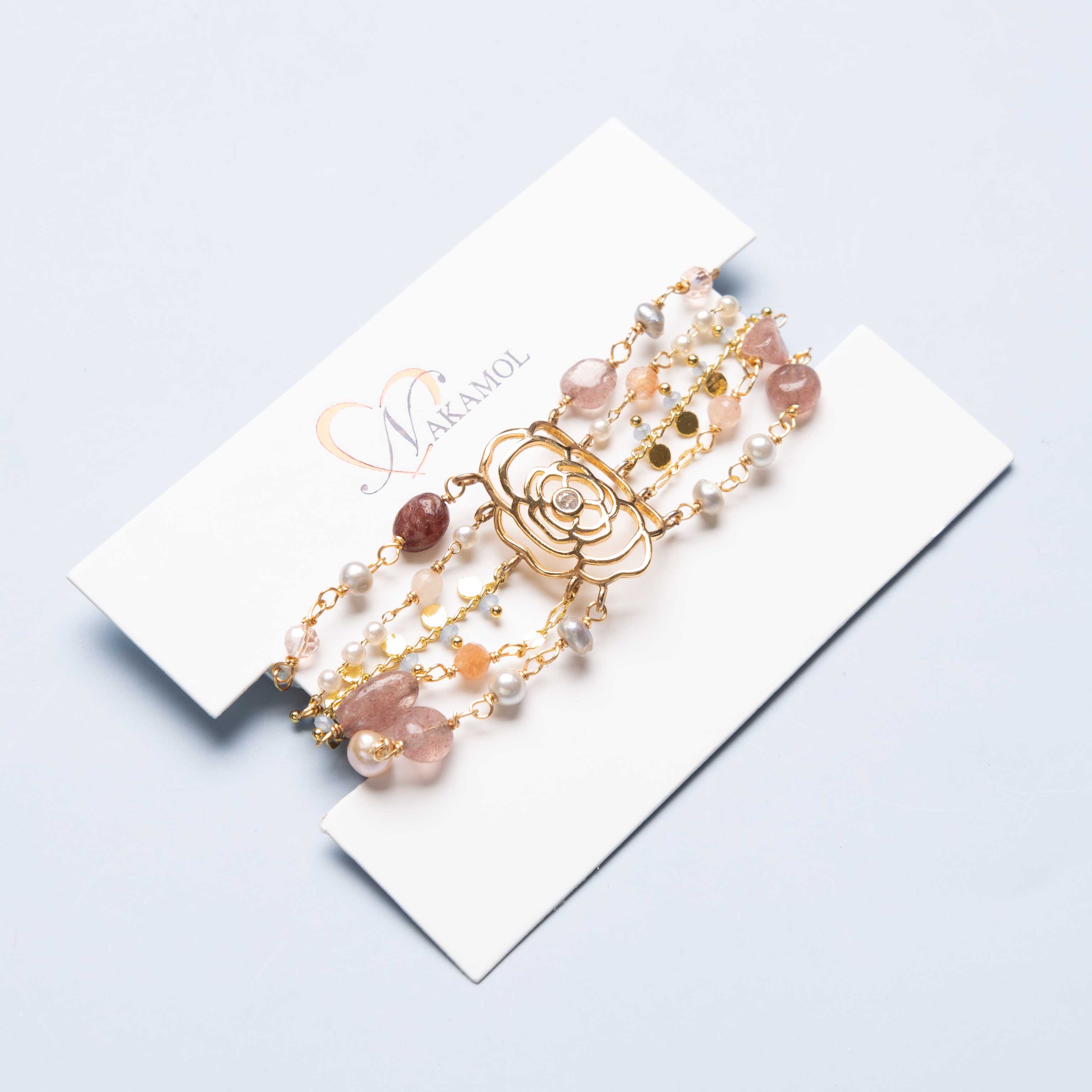 Rose Quartz & Floral Beaded Bracelet (Cindy Selected)