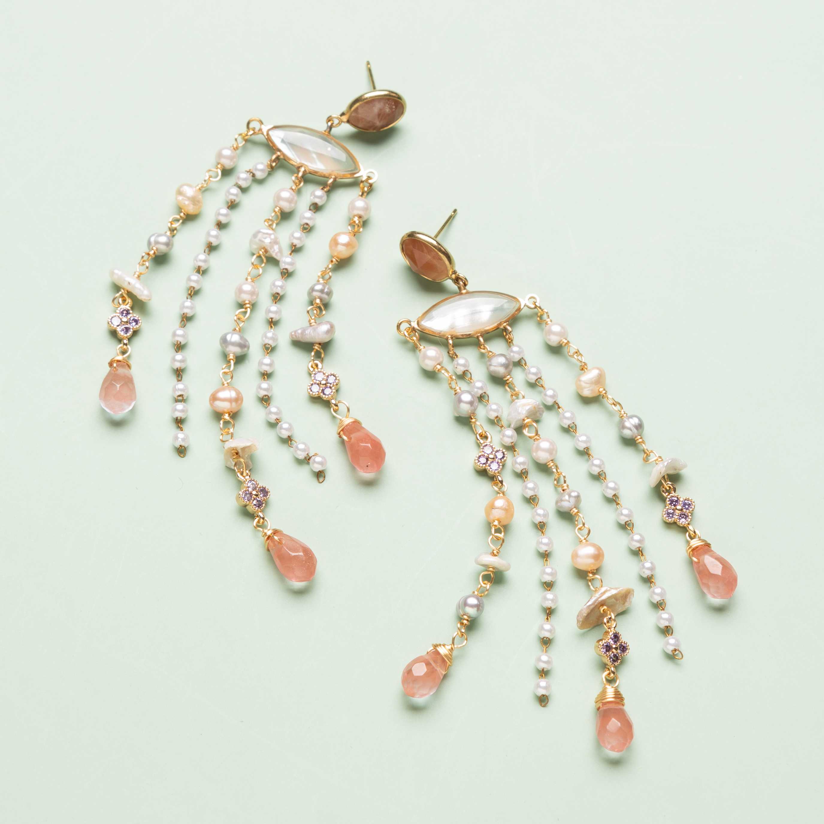 Rose Quartz Waterfall Earrings (Cindy Selected)
