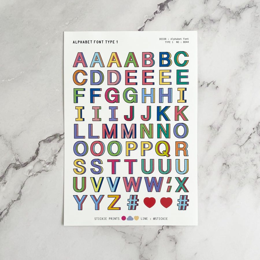 สติ๊กเกอร์ติดเล่น กันน้ำ ลาย Alphabet Font TYPE 01 ( Sticker dicut 1 sheet )