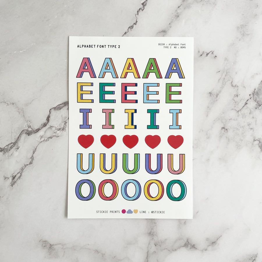 สติ๊กเกอร์ติดเล่น กันน้ำ ลาย Alphabet Font TYPE 02 ( Sticker dicut 1 sheet )
