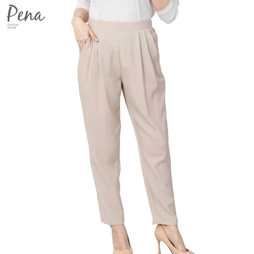 Pena house กางเกงขายาว 6 ส่วน ทรง Peg Top สีพื้น เอวยางยืด PSPL002